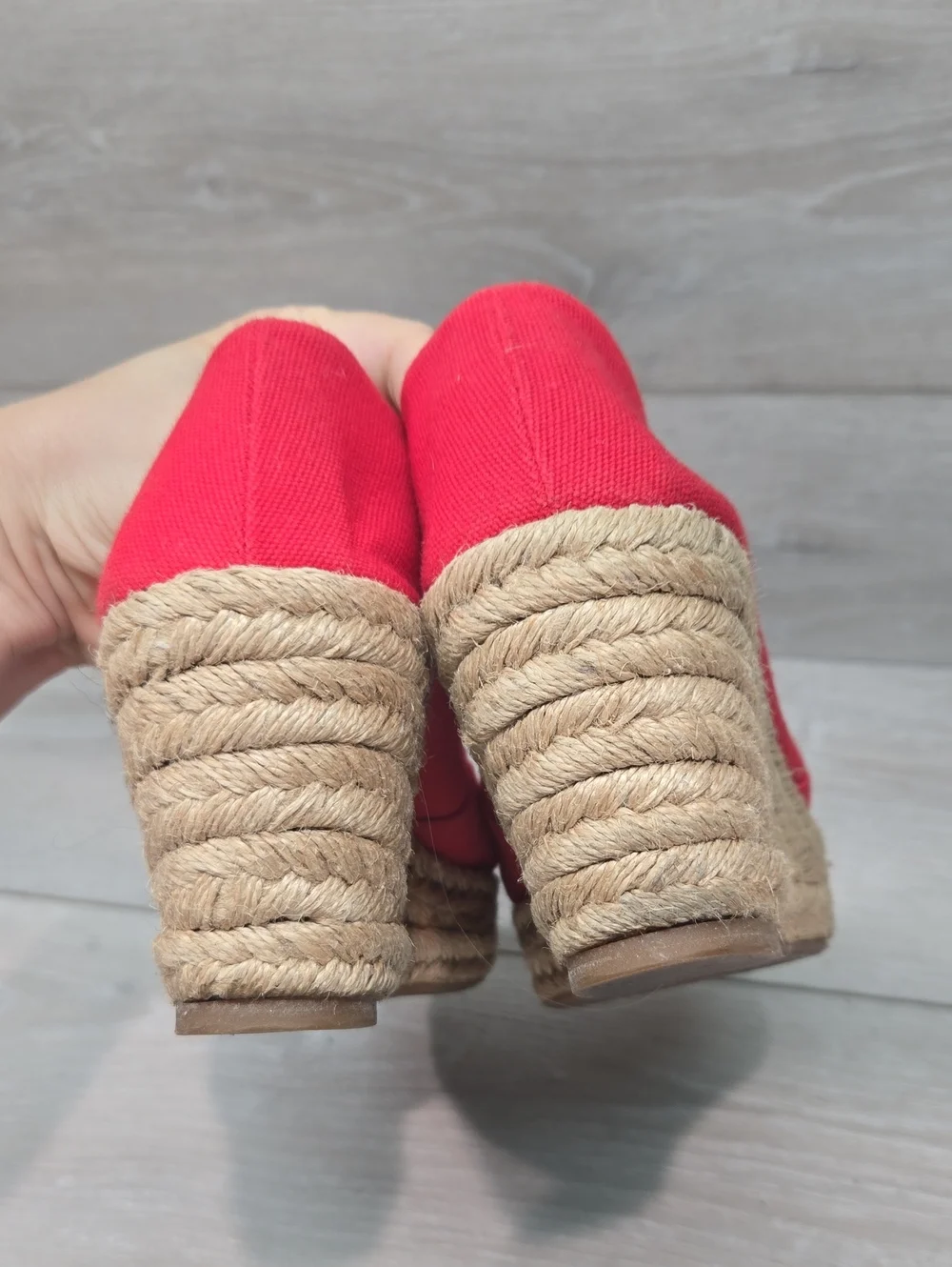 Tory Burch Women Filipa Red  Open Toe Espadrille Wedge Shoes Sandals Sz 8B